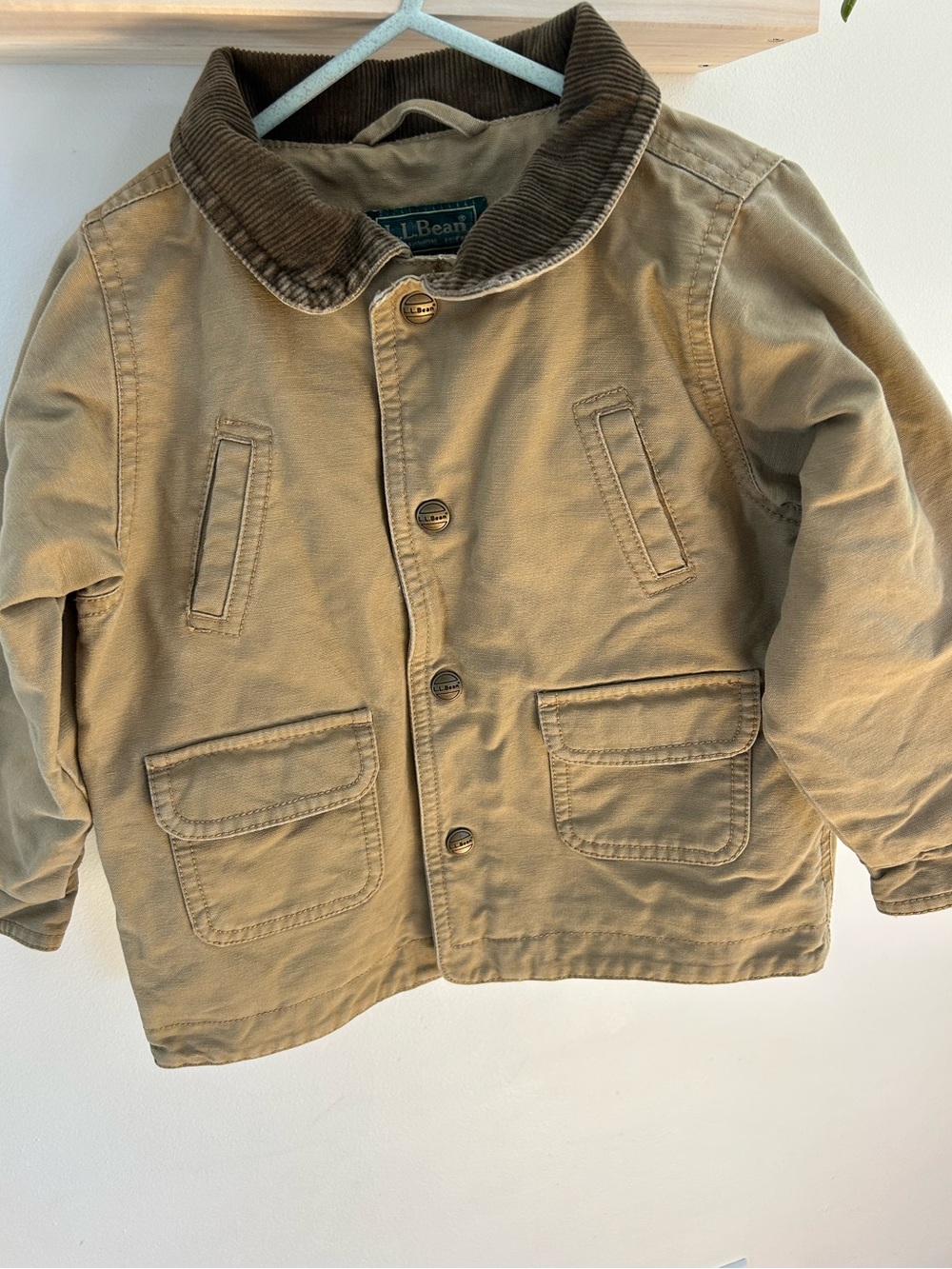 L.L. Bean Kids' Tan Chore Jacket with Brown Corduroy Collar
